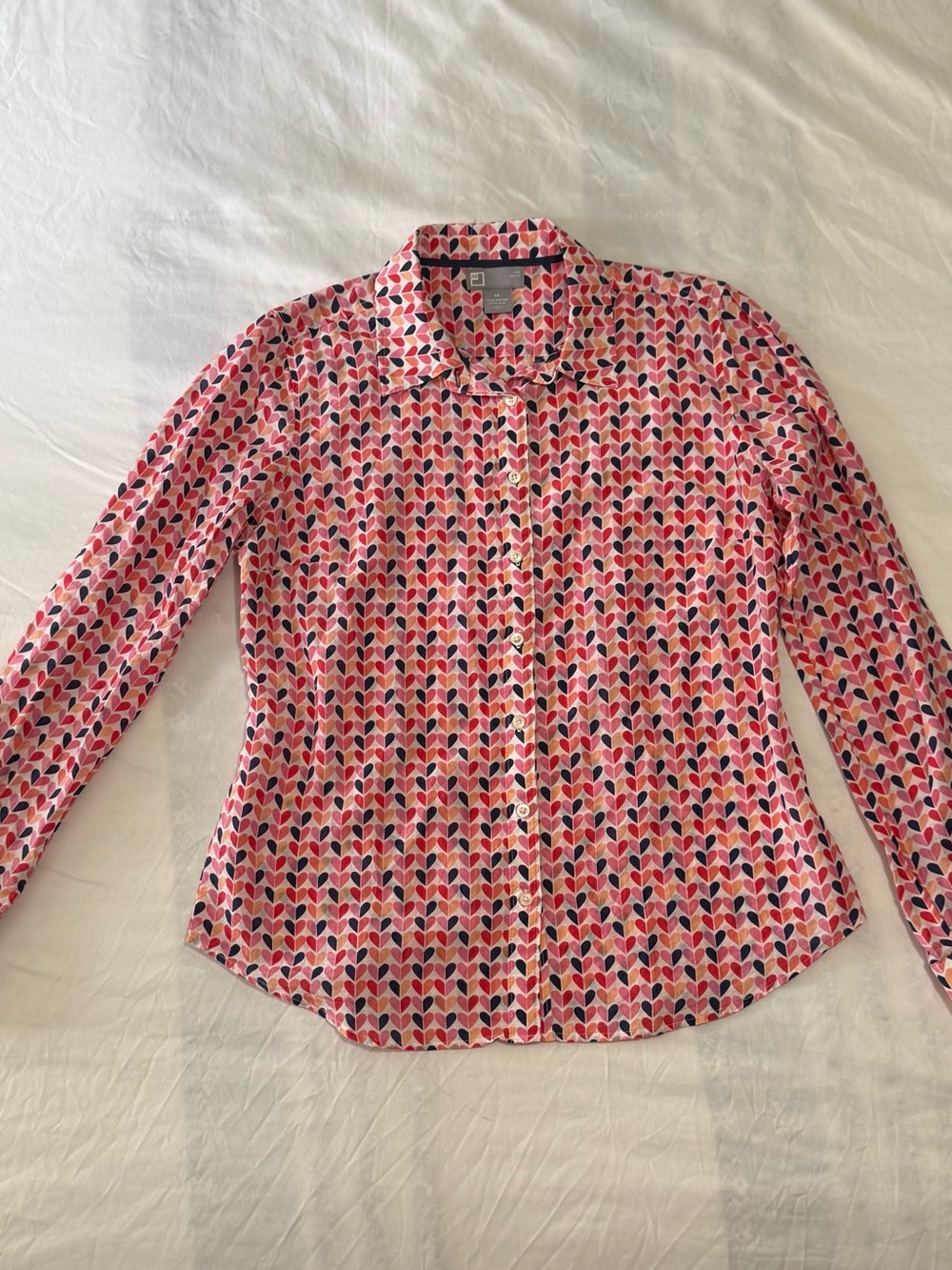 Soft Light Silk & Cotton Blend w Dainty Heart Print Blouse Size M